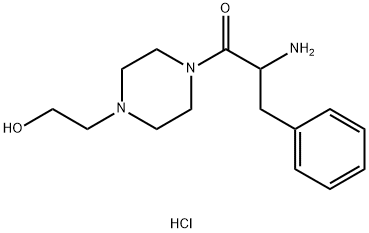 2-Amino-1-[4-(2-hydroxyethyl)-1-piperazinyl]-3-phenyl-1-propanone hydrochloride 化学構造式
