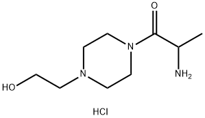 2-Amino-1-[4-(2-hydroxyethyl)-1-piperazinyl]-1-propanone hydrochloride Struktur