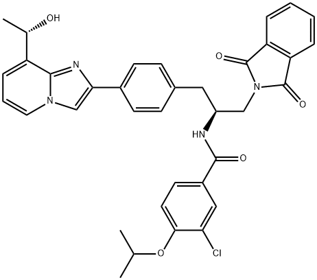 3-chloro-N-((S)-1-(1,3-dioxoisoindolin-2-yl)-3-(4-(8-((S)-1-hydroxyethyl)iMidazo[1,2-a]pyridin-2-yl)phenyl)propan-2-yl)-4-isopropoxybenzaMide Struktur