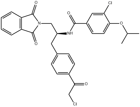 BenzaMide, 3-chloro-N-[(1S)-1-[[4-(2-chloroacetyl)phenyl]Methyl]-2-(1,3-dihydro-1,3-dioxo-2H-isoindol-2-yl)ethyl]-4-(1-Methylethoxy)- Structure