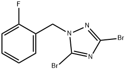 3,5-Dibromo-1-(2-fluorobenzyl)-1H-[1,2,4]triazole 化学構造式