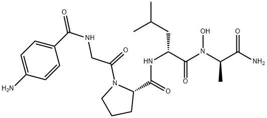 4-氨基苯甲酰基-甘氨酰-脯氨酰-D-亮氨酰-D-丙氨酰异羟肟酸, 124168-73-6, 结构式