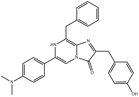 Imidazo[1,2-a]pyrazin-3(7H)-one,  6-[4-(dimethylamino)phenyl]-2-[(4-hydroxyphenyl)methyl]-8-(phenylmethyl)- Structure