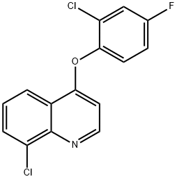 8-クロロ-4-(2-クロロ-4-フルオロフェノキシ)キノリン 化学構造式