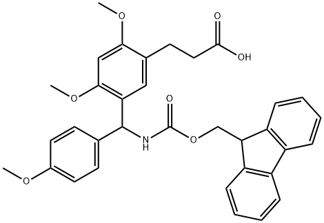 N-fluorenylmethyloxycarbonyl-((carboxyethyl-2,4-dimethoxyphenyl)-4'-methoxyphenyl)methylamine Structure