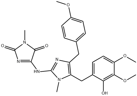 1-メチル-4-[[1-メチル-5-(2-ヒドロキシ-3,4-ジメトキシベンジル)-4-(4-メトキシベンジル)-1H-イミダゾール-2-イル]アミノ]-1H-イミダゾール-2,5-ジオン 化学構造式