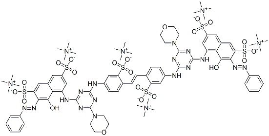 Methanaminium, N,N,N-trimethyl-, salt with 4,4-1,2-ethenediylbis(3-sulfo-4,1-phenylene)imino6-(4-morpholinyl)-1,3,5-triazine-4,2-diyliminobis5-hydroxy-6-(phenylazo)-2,7-naphthalenedisulfonic acid (6:1) 化学構造式