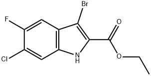 3-ブロモ-6-クロロ-5-フルオロ-1H-インドール-2-カルボン酸エチル 化学構造式