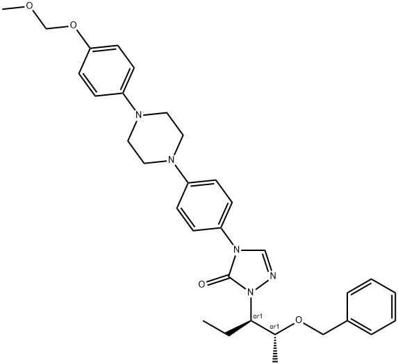 2-[(1S,2S)-1-Ethyl-2-(phenylmethoxy)propyl]-2,4-dihydro-4-[4-[4-(4-O-methoxymethyl-4-hydroxyphenyl)-1-piperazinyl]phenyl]-3H-1,2,4-triazol-3-one Struktur