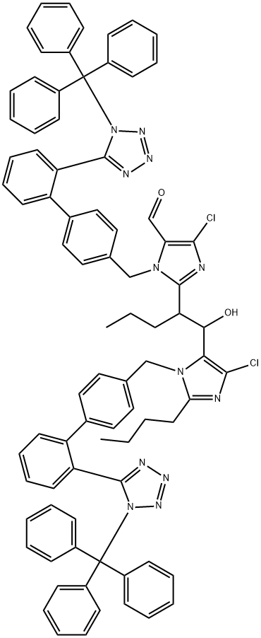 5-Deshydroxy-5-formyl N,N’-Ditrityl Losartan α-Butyl-losartan Aldehyde Adduct Structure