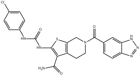6-(1H-benzo[d][1,2,3]triazole-5-carbonyl)-2-(3-(4-chlorophenyl)ureido)-4,5,6,7-tetrahydrothieno[2,3-c]pyridine-3-carboxaMide,1246965-91-2,结构式