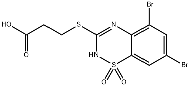 3-[(5,7-Dibromo-2H-1,2,4-benzothiadiazine 1,1-dioxide)-3-ylthio]propanoic acid Structure