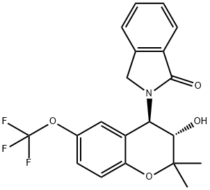 2-[[(3S)-3,4-ジヒドロ-3β-ヒドロキシ-2,2-ジメチル-6-(トリフルオロメトキシ)-2H-1-ベンゾピラン]-4α-イル]-2,3-ジヒドロ-1H-イソインドール-1-オン 化学構造式