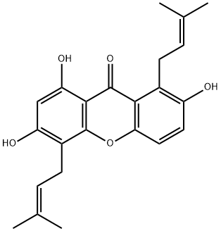 2,6,8-トリヒドロキシ-1,5-ビス(3-メチル-2-ブテニル)-9H-キサンテン-9-オン 化学構造式