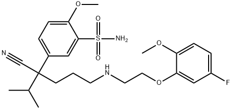 5-(1-cyano-4-((2-(5-fluoro-2-methoxyphenoxy)ethyl)amino)-1-isopropylbutyl)-2-methoxybenzenesulfonamide 结构式