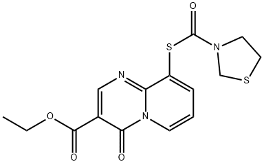 4H-Pyrido(1,2-a)pyrimidine-3-carboxylic acid, 4-oxo-9-((3-thiazolidiny lcarbonyl)thio)-, ethyl ester Structure