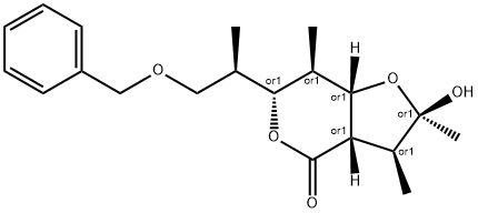 6-(3-benzyloxy-2-propyl)-2-hydroxy-2,3,7-trimethylhexahydro-4H-furo(3,2-c)pyran-4-one Structure