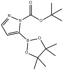 叔丁基 5-(4,4,5,5-四甲基-1,3,2-二氧杂环己硼烷-2-基)-1H-吡唑-1-甲酸酯 结构式