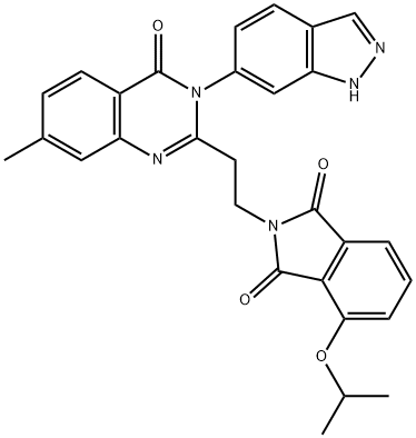1H-Isoindole-1,3(2H)-dione,2-[2-[3,4-dihydro-3-(1H-indazol-6-yl)-7-Methyl-4-oxo-2-quinazolinyl]ethyl]-4-(1-Methylethoxy)- Struktur