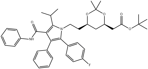 tert-Butyl (4R,6R)-2-[[[6-(2-4-fluorophenyl)-5-isopropyl-3-phenyl-4-(phenylcarbamoyl)pyrrol-1-yl]ethyl]-2,2-dimethyl-1,3-dioxan-4-yl]acetate Structure