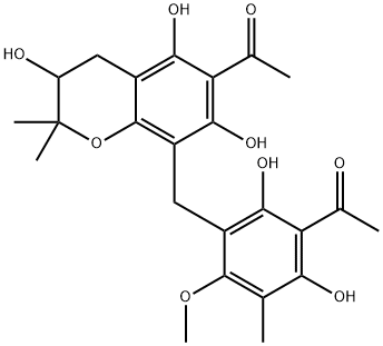 6-アセチル-8-(3-アセチル-2,4-ジヒドロキシ-5-メチル-6-メトキシベンジル)-3,4-ジヒドロ-2,2-ジメチル-2H-1-ベンゾピラン-3,5,7-トリオール 化学構造式