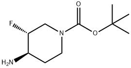 (3R,4R)-4-アミノ-1-BOC-3-フルオロピペリジン 化学構造式