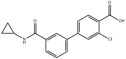 2-Chloro-4-[3-(cyclopropylaminocarbonyl)phenyl]benzoic acid, 1261984-00-2, 结构式