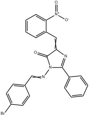 4H-Imidazol-4-one, 3,5-dihydro-3-(((4-bromophenyl)methylene)amino)-5-( (2-nitrophenyl)methylene)-2-phenyl- 结构式