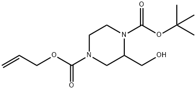 2-Hydroxymethyl-piperazine-1,4-dicarboxylic acid 4-allyl ester 1-tert-butyl ester Struktur