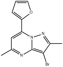 3-ブロモ-7-(フラン-2-イル)-2,5-ジメチルピラゾロ[1,5-A]ピリミジン 化学構造式