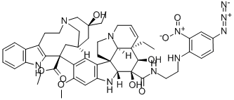 Vincaleukoblastine, 3-(((2-((4-azido-2-nitrophenyl)amino)ethyl)amino)c arbonyl)-O4-deacetyl-3-de(methoxycarbonyl)-,126443-96-7,结构式