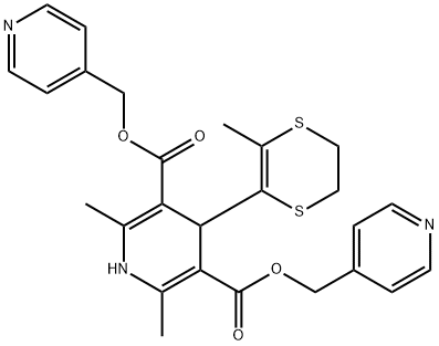 2,6-ジメチル-1,4-ジヒドロ-4-[(5,6-ジヒドロ-3-メチル-1,4-ジチイン)-2-イル]-3,5-ピリジンジカルボン酸ビス[(ピリジン-4-イル)メチル] 化学構造式