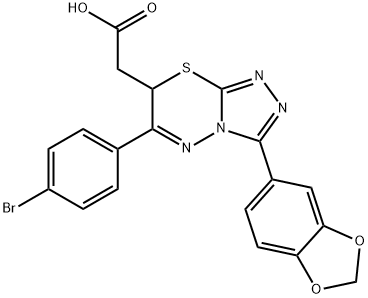 2-[9-benzo[1,3]dioxol-5-yl-3-(4-bromophenyl)-5-thia-1,2,7,8-tetrazabic yclo[4.3.0]nona-2,6,8-trien-4-yl]acetic acid Structure