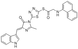 Ethanethioic acid, (naphthalenylamino)-, S-(5-(4,5-dihydro-4-((1H-indo l-3-yl)methylene)-2-methyl-5-oxo-1H-imidazol-1-yl)-1,3,4-thiadiazol-2- yl) ester Struktur