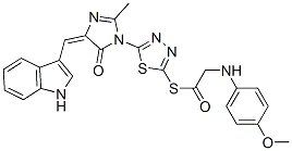 127227-42-3 (5E)-5-(1H-indol-3-ylmethylidene)-3-[5-[2-[(4-methoxyphenyl)amino]acet yl]sulfanyl-1,3,4-thiadiazol-2-yl]-2-methyl-imidazol-4-one