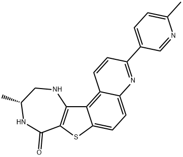 1,2-[(3R)-3-メチル-5-オキソ-1,4-ジアザペンタン-1,5-ジイル]-7-(2-メチル-5-ピリジル)チエノ[3,2-f]キノリン 化学構造式