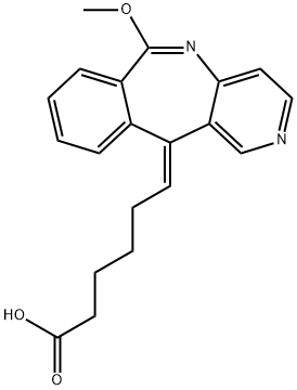 (E)-6-(6-Methoxy-11H-pyrido(4,3-c)(2)benzazepin-11-ylidene)hexanoic ac id 化学構造式