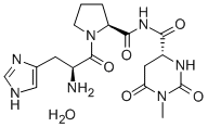 L-Prolinamide, N-((hexahydro-1-methyl-2,6-dioxo-4-pyrimidinyl)carbonyl )-L-histidyl-, (R)-, hydrate Struktur