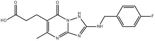 2-[[(4-フルオロフェニル)メチル]アミノ]-1,7-ジヒドロ-5-メチル-7-オキソ-[1,2,4]トリアゾロ[1,5-A]ピリミジン-6-プロパン酸 化学構造式