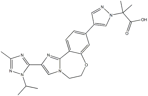 1H-Pyrazole-1-acetic acid, 4-[5,6-dihydro-2-[3-Methyl-1-(1-Methylethyl)-1H-1,2,4-triazol-5-yl]iMidazo[1,2-d][1,4]benzoxazepin-9-yl]-α,α-diMethyl- Structure