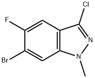 6-ブロモ-3-クロロ-5-フルオロ-1-メチル-1H-インダゾール 化学構造式