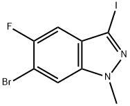 6-ブロモ-5-フルオロ-3-ヨード-1-メチル-1H-インダゾール 化学構造式