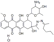 10-(4-amino-5-hydroxy-6-methyl-oxan-2-yl)oxy-8-[N-(hexan-2-ylideneamin o)-C-methyl-carbonimidoyl]-6,8,11-trihydroxy-1-methoxy-9,10-dihydro-7H -tetracene-5,12-dione hydrochloride Structure