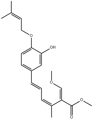 (2E,3Z,5E)-2-メトキシメチレン-3-メチル-6-[3-ヒドロキシ-4-[(3-メチル-2-ブテニル)オキシ]フェニル]-3,5-ヘキサジエン酸メチル 化学構造式