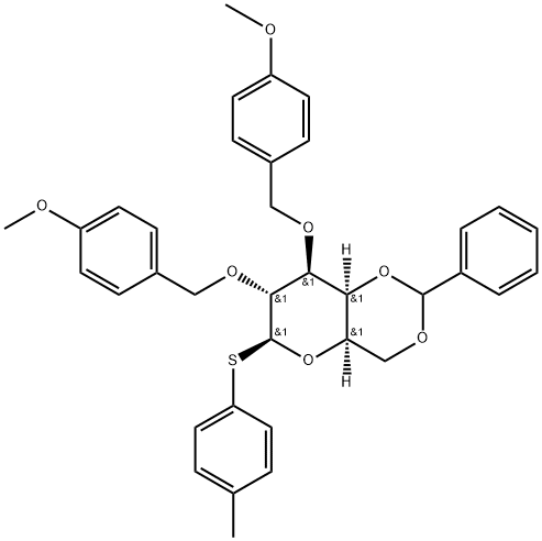 4-Methylphenyl 4,6-O-Benzylidene-2,3-di-O-(4-methoxybenzyl)--D-thiogalactopyranoside,1293922-41-4,结构式