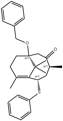 Bicyclo(5.3.1)undec-7-en-3-one, 4,8,11,11-tetramethyl-1-(phenylmethoxy )-6-(phenylthio)-, (4-endo,6-exo)-(+-)-|