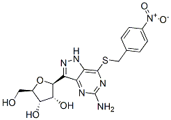 5-Amino-7-((4-nitrobenzyl)thio)-3-(beta-D-ribofuranosyl)pyrazolo(4,3-d )pyrimidine 化学構造式