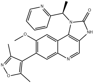 1-[(R)-1-(2-ピリジニル)エチル]-7-(3,5-ジメチルイソオキサゾール-4-イル)-8-メトキシ-1H-イミダゾ[4,5-c]キノリン-2(3H)-オン 化学構造式