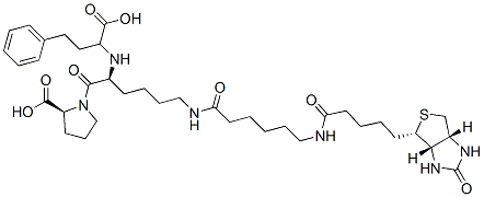 (2S)-1-[(2S)-2-[(1-carboxy-3-phenyl-propyl)amino]-6-[6-[5-[(1S,2S,5R)- 7-oxo-3-thia-6,8-diazabicyclo[3.3.0]oct-2-yl]pentanoylamino]hexanoylam ino]hexanoyl]pyrrolidine-2-carboxylic acid|