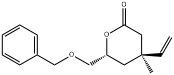 (4S,6R)-6-BENZYLOXYMETHYL-4-METHYL-4-VINYL-TETRAHYDRO-PYRAN-2-ONE Struktur